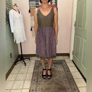 Kimera handmade hand dyed silk and lace evening dress v neck size 6